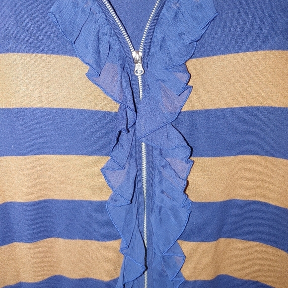 Twelve By Twelve Zip Up Long Short Sleeve Striped Sweater Size L - Picture 2 of 5